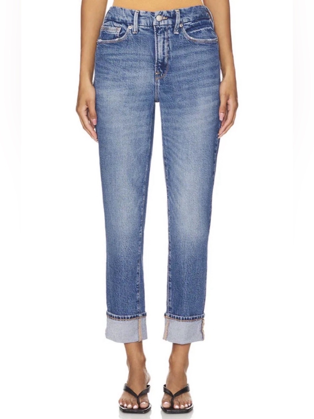 NWT Good American The Weekender Jeans Relaxed Cuffed High Rise Denim 6/28